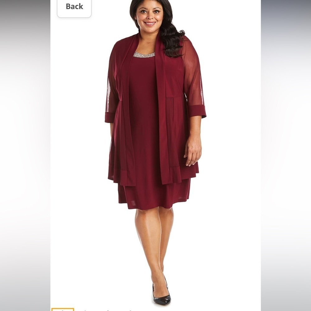R&M Richards Women's Plus Size Burgundy Merlot Wine Straight 2 Piece Dress 18W